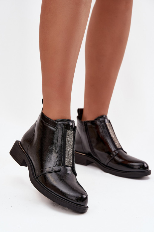 avec effet vernis réchauffer Bottes pour femmes Sur un talon bas S.Barski HY52-506 couleur noire