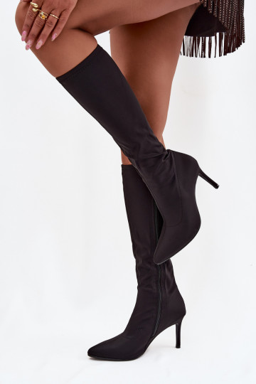 bottes pour femmes avec des talons fins S.Barski HY52-513 couleur noire