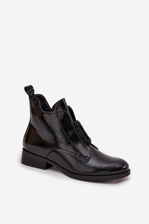 avec effet vernis réchauffer Bottes pour femmes Avec des décorations Detalem S.Barski HY52-525 couleur noire