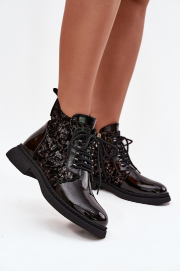 avec effet vernis Bottes pour femmes réchauffer D&A CR52-613 couleur noire