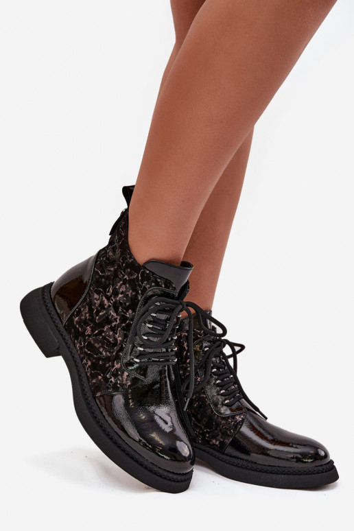 avec effet vernis Bottes pour femmes réchauffer D&A CR52-613 couleur noire