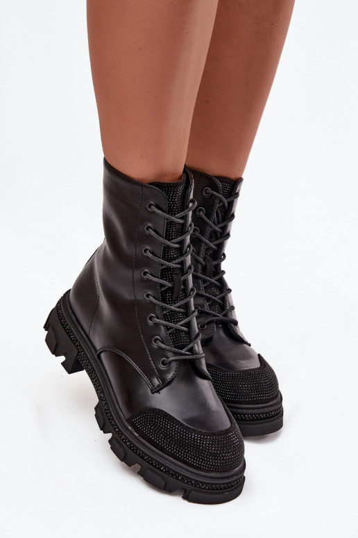 Bottines de travail Féminin réchauffer Avec décoration S.Barski HY42-982 couleur noire