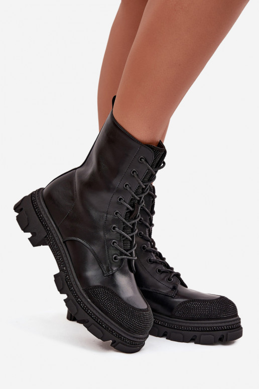 Bottines de travail Féminin réchauffer Avec décoration S.Barski HY42-982 couleur noire