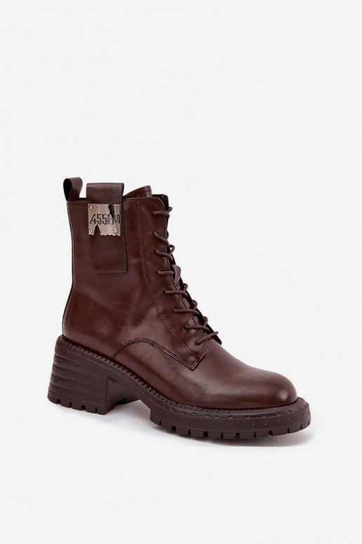 Peau Bottines de travail Féminin Klocke Avec des décorations Detalem Artiker 57C0213 marron