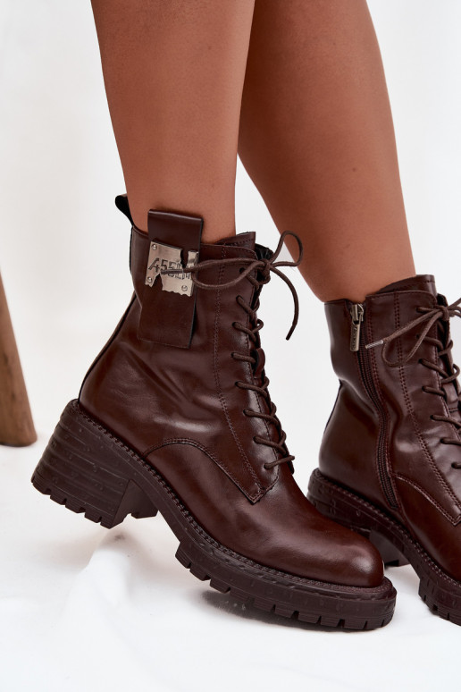 Peau Bottines de travail Féminin Klocke Avec des décorations Detalem Artiker 57C0213 marron