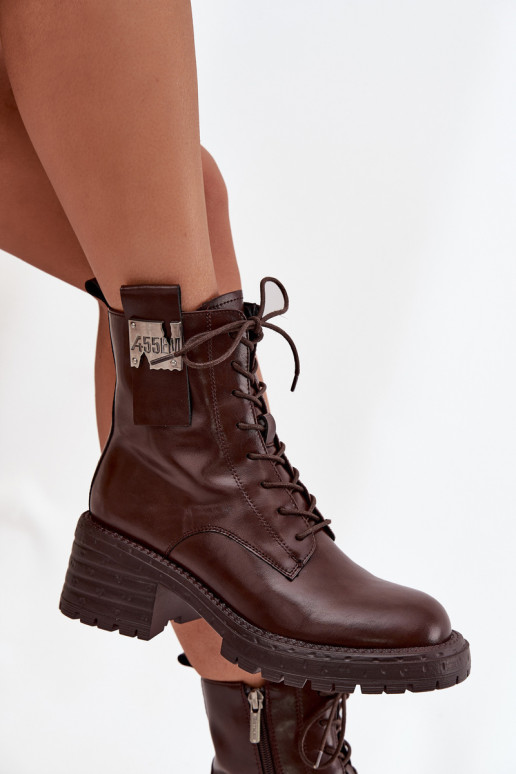 Peau Bottines de travail Féminin Klocke Avec des décorations Detalem Artiker 57C0213 marron