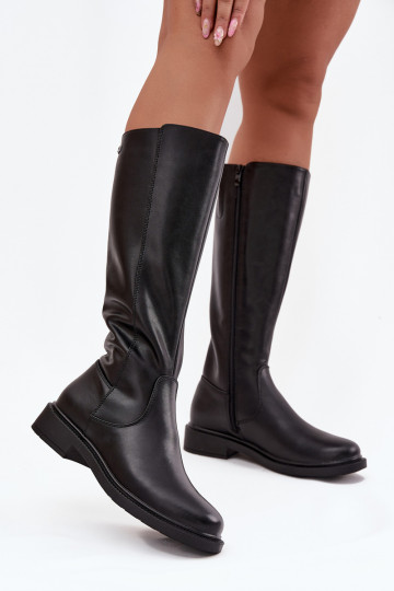 Peau Bottes chaudes avec des talons larges Sergio Leone KZ25600-S couleur noire