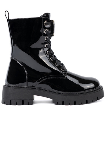 avec effet vernis lacé Chaussures de femme couleur noire 2