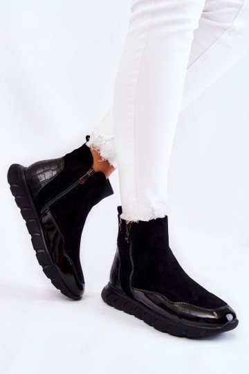 en daim Féminin Bottines modèle baskets couleur noire Anita 2