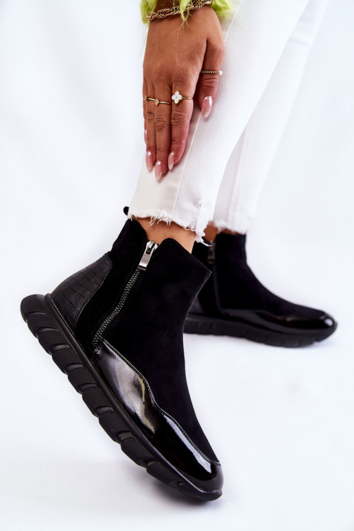 en daim Féminin Bottines modèle baskets couleur noire Anita