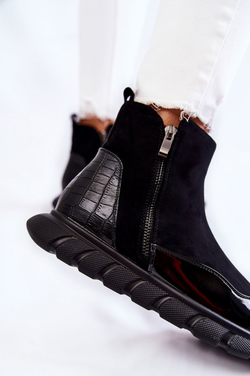 en daim Féminin Bottines modèle baskets couleur noire Anita