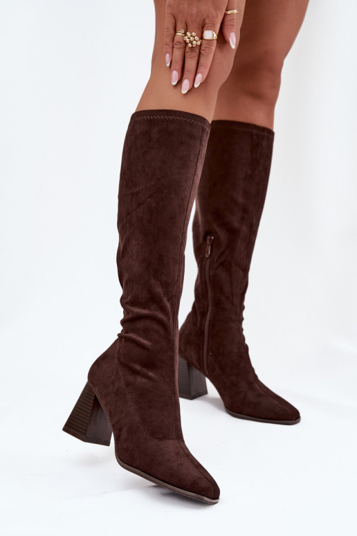 Bottes longues pour femmes avec talons et coutures couleur chocolat "Celandine"