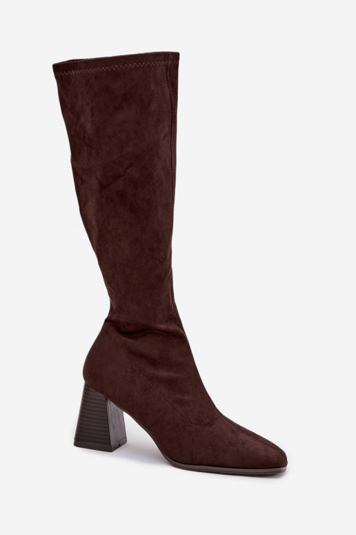 Bottes longues pour femmes avec talons et coutures couleur chocolat "Celandine"