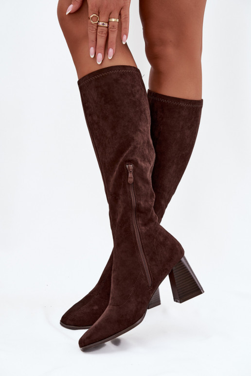 Bottes longues pour femmes avec talons et coutures couleur chocolat "Celandine"