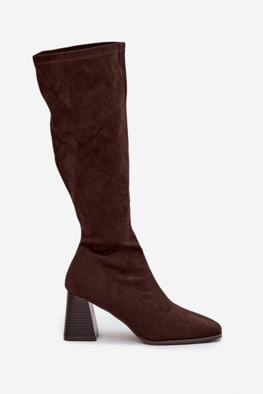 Bottes longues pour femmes avec talons et coutures couleur chocolat "Celandine"