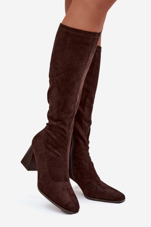 Bottes longues pour femmes avec talons et coutures couleur chocolat "Celandine"