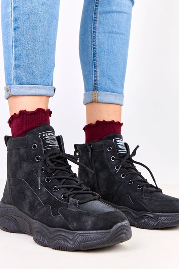 Bottes de travail noires en daim synthétique avec fourrure, Chakles