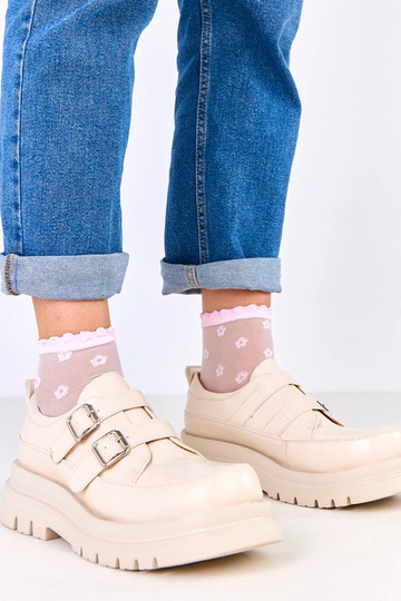 Bottines beiges sur semelle massive, décorées de boucles, Juke