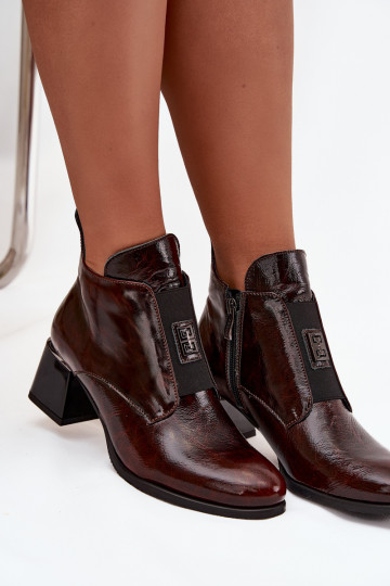 Bottines en simili cuir avec effet verni Klocke ornées de détails en marron foncé Zazoo 60560