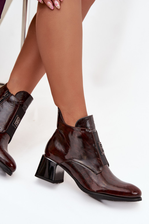 Peau avec effet vernis Bottes Klocke Avec des décorations Detalem réchauffer Zazoo 60560 marron foncé