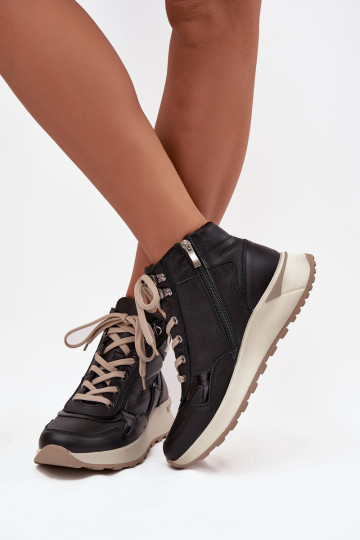 Bottines sportives pour femmes sur plateforme en cuir véritable Zazoo Z1239 noires 2