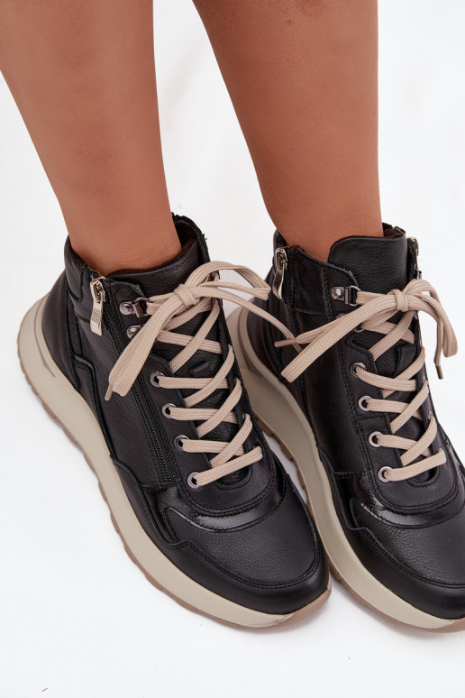 Bottes Style sportif Féminin avec une plateformeActivéturalnej Skóry Zazoo Z1239 couleur noire