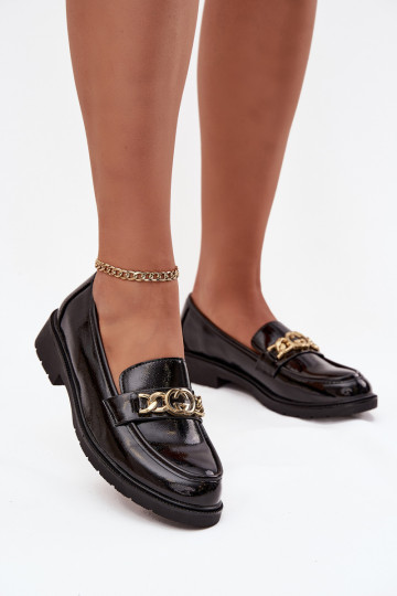 Mocassins laqués Féminin avec des détails dorés S.Barski HY52-539 couleur noire 2