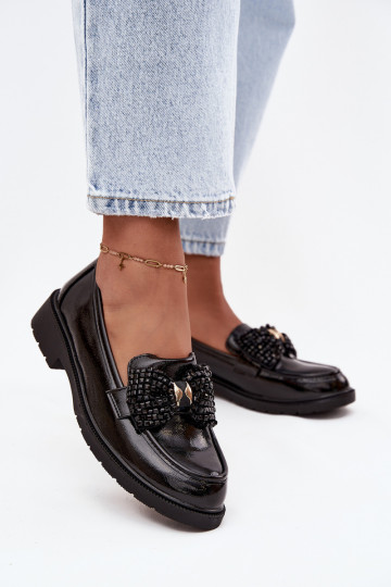 Mocassins vernis pour femmes avec nœuds S.Barski HY52-319A noires 2