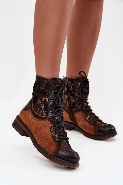 Peau Bottes pour femmesActivéturalnej Skóry avec des talons larges Il fautciejka 07004-29 marron