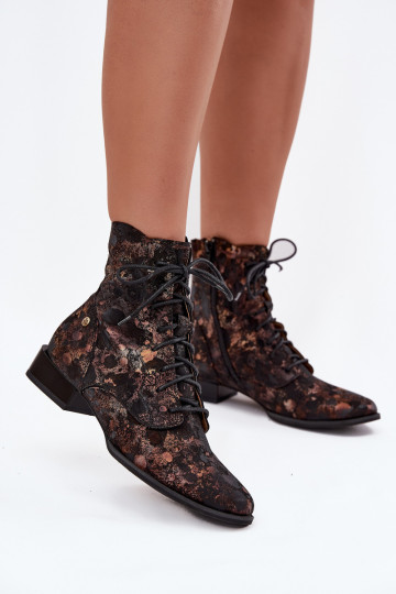 Bottines en daim à motif avec talons larges Tai turiciejka 06391-02 noires et dorées 2