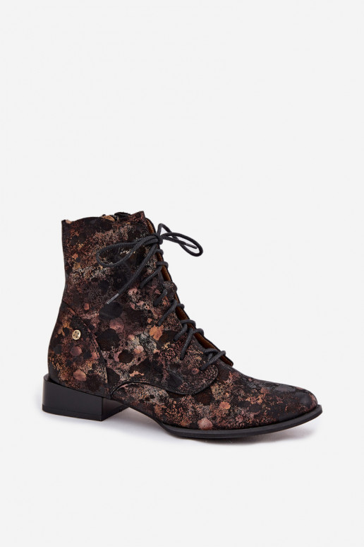 en daim À motifs Bottes avec des talons larges Il fautciejka 06391-02 Noir et-couleur dorée