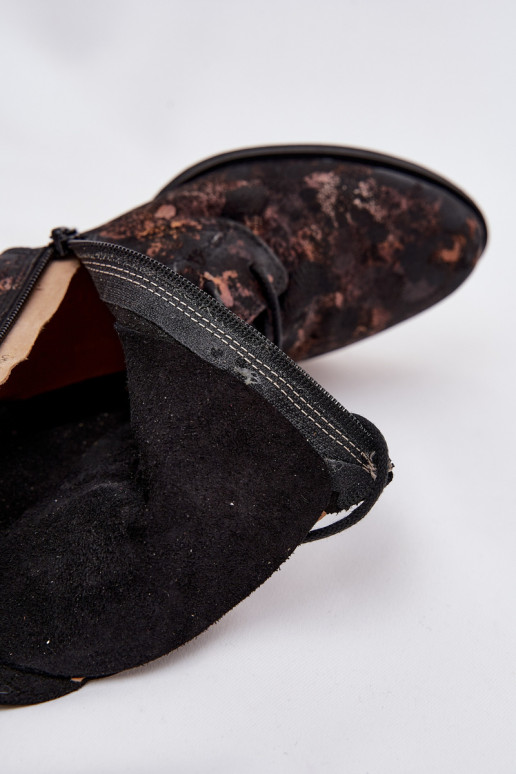 en daim À motifs Bottes avec des talons larges Il fautciejka 06391-02 Noir et-couleur dorée