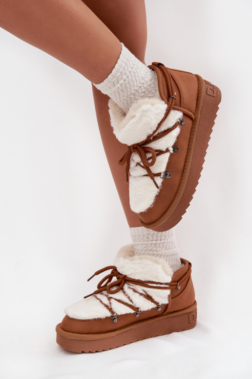 Faible Bottes de neige avec une plateforme avec un manteau de fourrure D.Franklin DFSH370011 marron