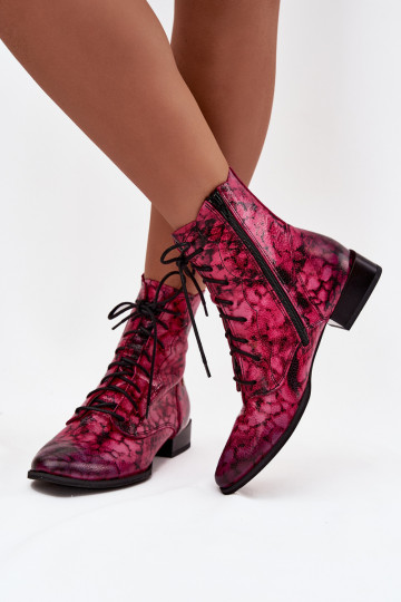 Bottines en cuir avec motif et talons larges Tai turiciejka 06391-23 rose