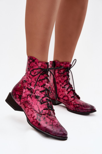Bottines en cuir avec motif et talons larges Tai turiciejka 06391-23 rose 2