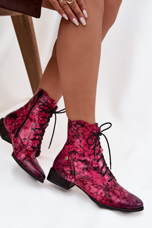 Peau À motifs Bottes avec des talons larges Il fautciejka 06391-23 couleur rose