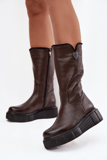 Féminin Peau bottes Avec Vilna Zazoo 70121 CzekoladoÀe