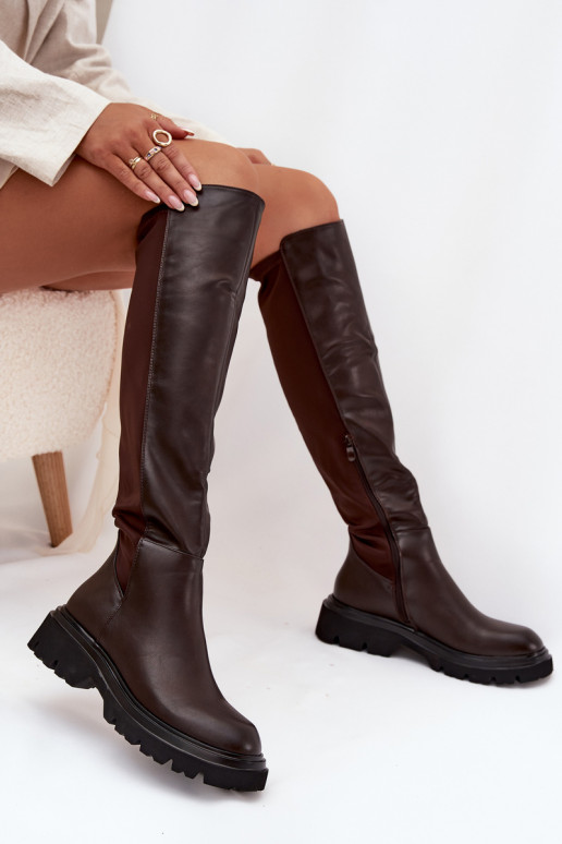 Bottes longues pour femmes en simili cuir chocolat, Sylvina Bottes longues pour femmes en simili cuir chocolat, Sylvina