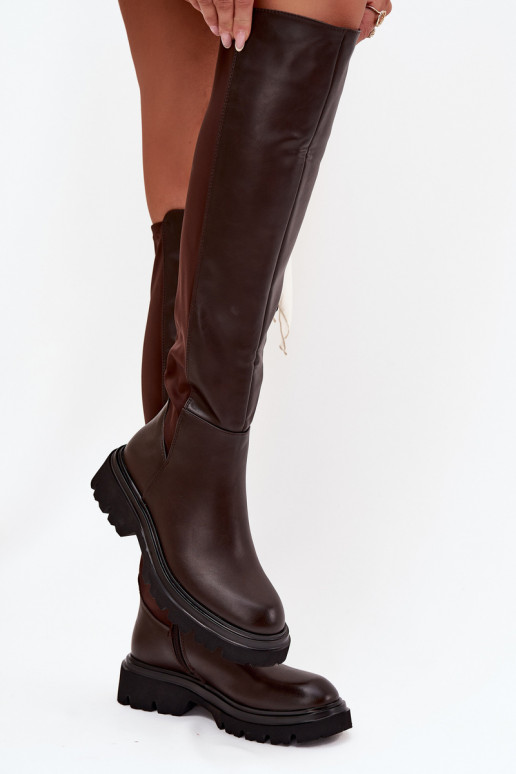 Bottes longues pour femmes en simili cuir chocolat, Sylvina Bottes longues pour femmes en simili cuir chocolat, Sylvina