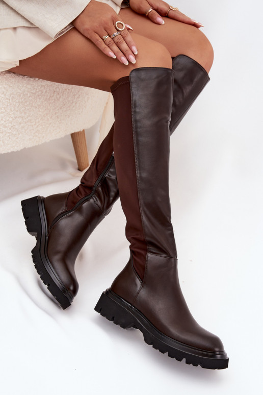 Bottes longues pour femmes en simili cuir chocolat, Sylvina Bottes longues pour femmes en simili cuir chocolat, Sylvina