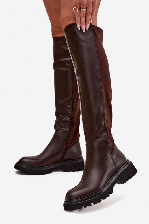 Bottes longues pour femmes en simili cuir chocolat, Sylvina Bottes longues pour femmes en simili cuir chocolat, Sylvina