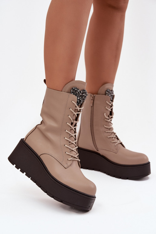 Peau Bottes pour femmes avec des ornements réchauffer beige Ulrika