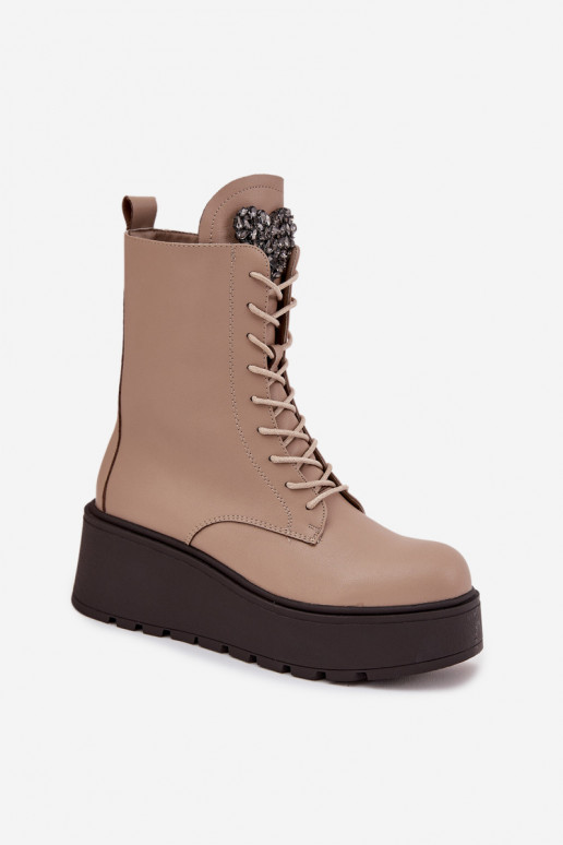 Peau Bottes pour femmes avec des ornements réchauffer beige Ulrika