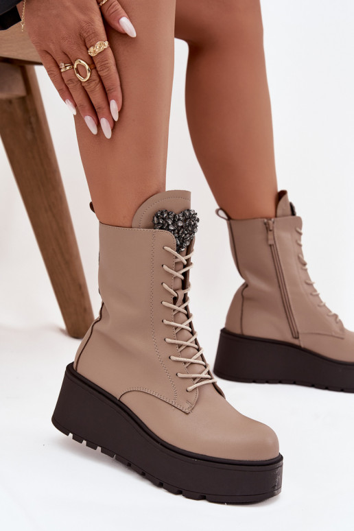 Peau Bottes pour femmes avec des ornements réchauffer beige Ulrika