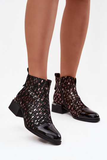 avec effet vernis Bottes pour femmesActivéturalnej Skóry Sur un talon bas D&A LZ52-960 couleur noire
