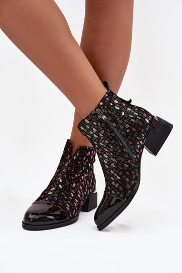 avec effet vernis Bottes pour femmesActivéturalnej Skóry Sur un talon bas D&A LZ52-960 couleur noire 2
