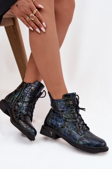 avec effet vernis Bottes pour femmesActivéturalnej Skóry D&A LZ52-962 bleu foncé