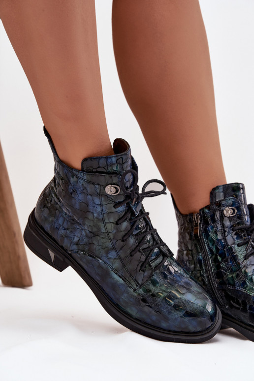 avec effet vernis Bottes pour femmesActivéturalnej Skóry D&A LZ52-962 bleu foncé