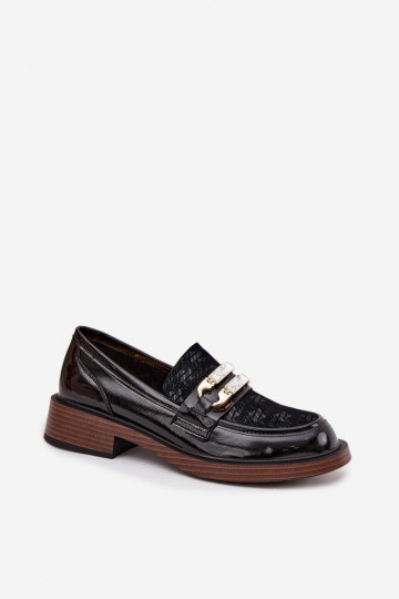 Peau Mocassins laqués FémininOdobnym Detalem D&A MR52-173 couleur noire 2