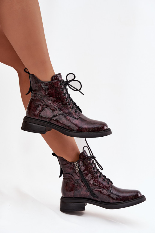 avec effet vernis Peau Bottes pour femmes Klocke D&A LZ52-954 Bourgogne